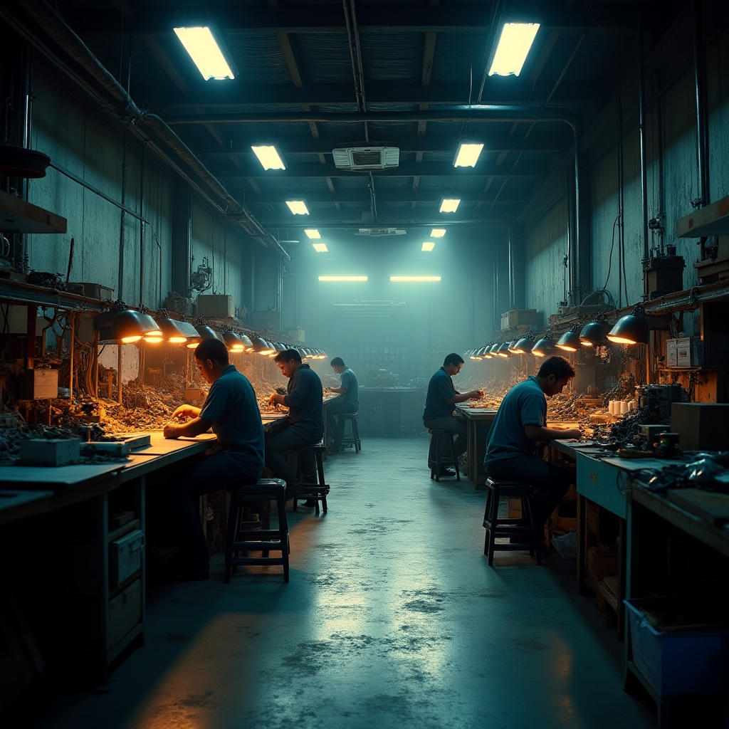 Small business operations floor with workers at various stations, representing the complexity of undocumented SME processes